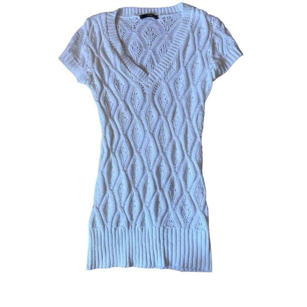 goodness gracious >.< | Y2K office siren coquette white knit short-sleeve top